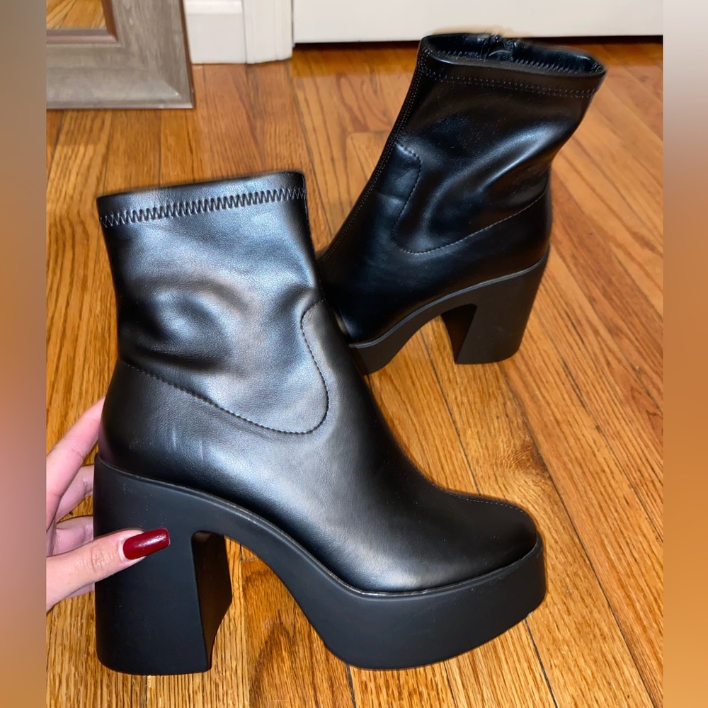 Platform Block Heel Black Booties